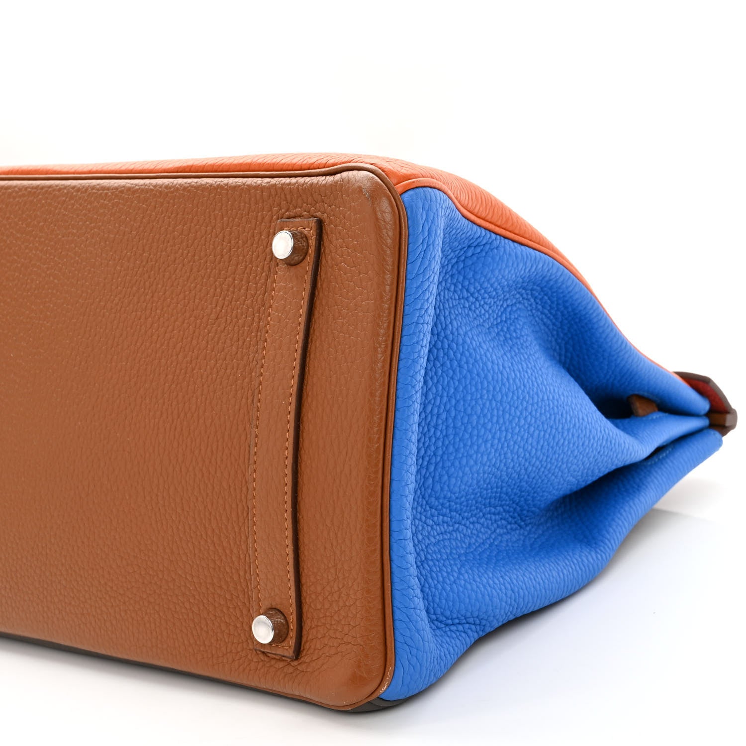 Hermes Taurillon Clemence Arlequin Birkin 35 Orange Sanguine Gold Bleu Lin Bleu Hydra Etain 10 of 14