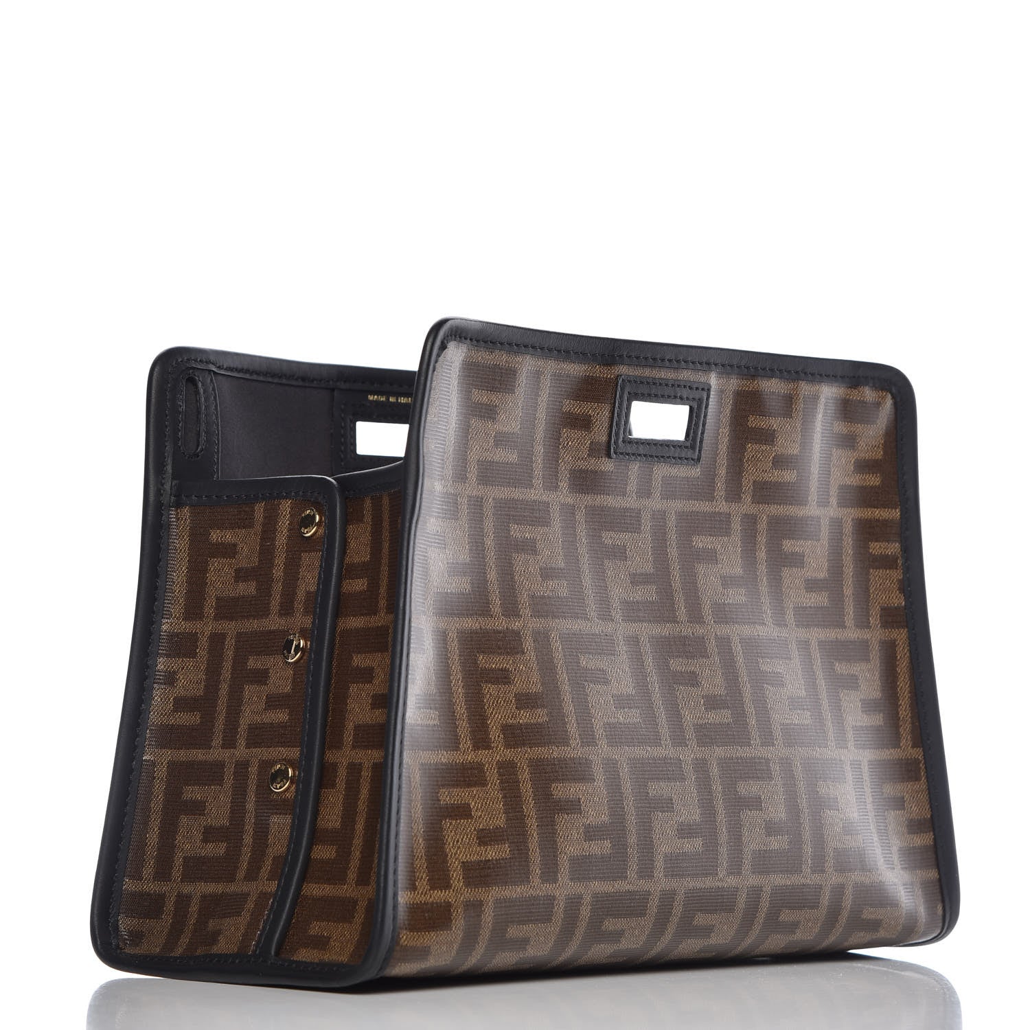 Fendi Glazed Fabric Vitello Century FF 1974 Stamp Patch Mini Peekaboo Defender Cover Mogano Panna Black 3 of 9