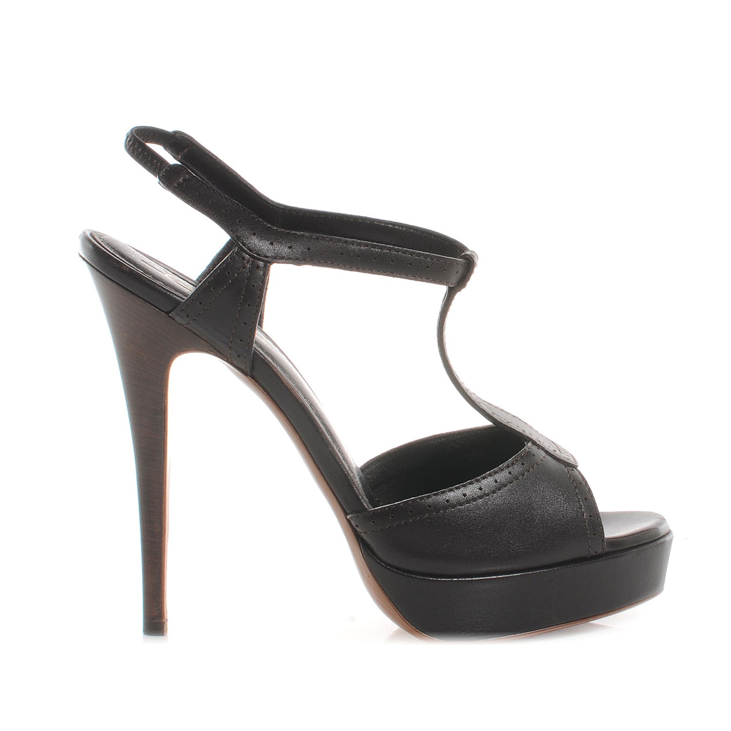Leather Platform Sandals Heels 39 Brown