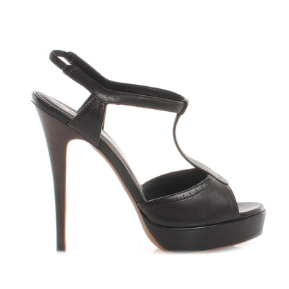 Saint Laurent Leather Platform Sandals Heels 39 Brown 1 of 6