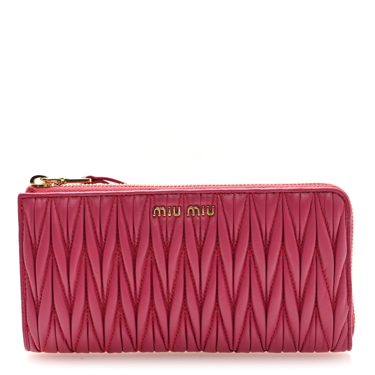 Miu Miu Matelasse Large Zip Around Wallet Peonia 1 of 7