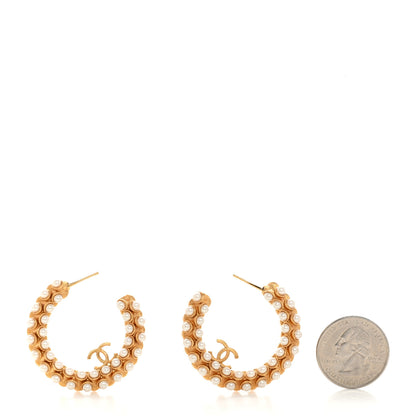 Chanel Metal Pearl CC Hoop Earrings Gold 2 of 5