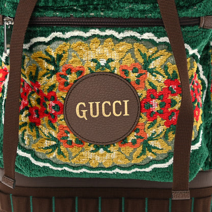 Gucci Velvet Jacquard Tapestry Script Logo Large Double Pocket Backpack Green Multicolor 10 of 12
