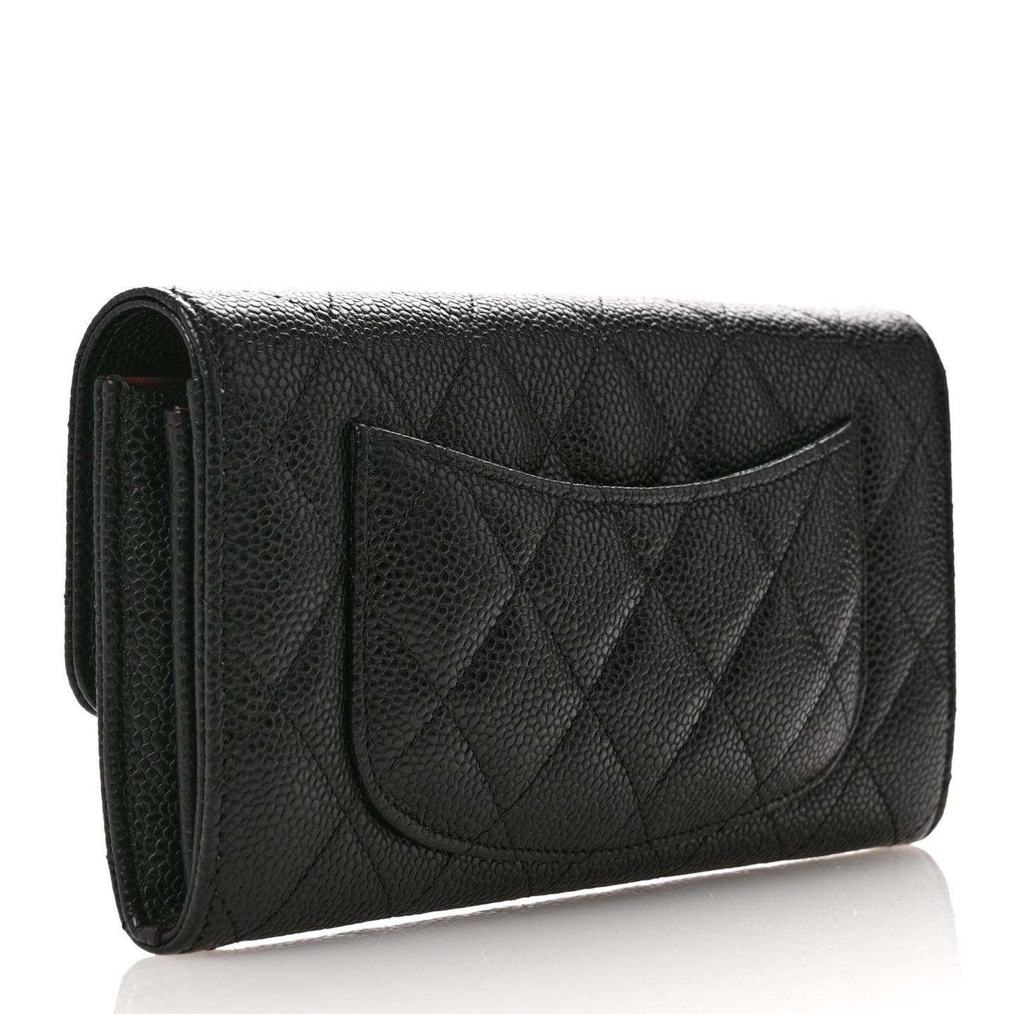 Caviar Quilted Large Gusset Flap Wallet Black