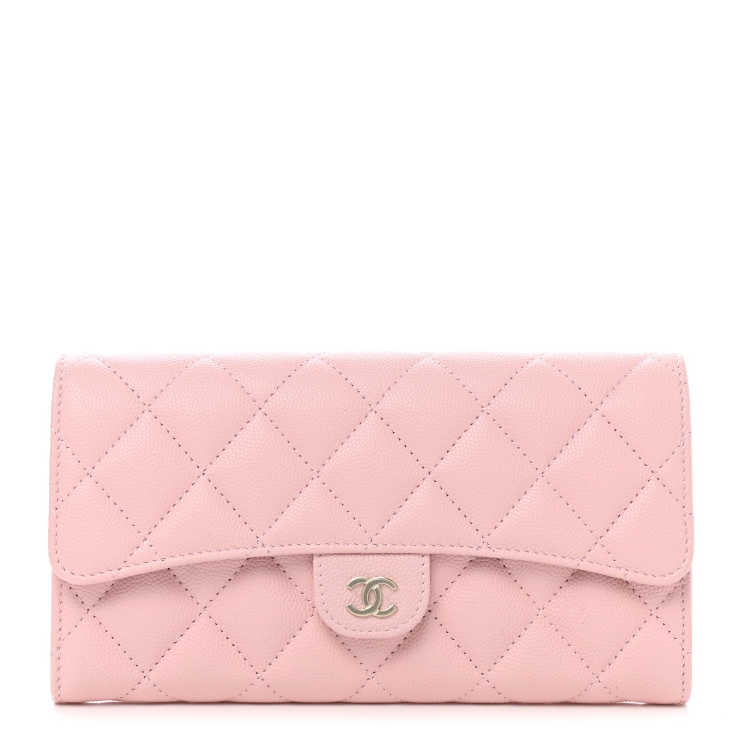 Caviar Quilted Large Gusset Flap Wallet Light Pink