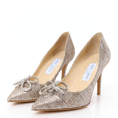 Jimmy Choo Metallic Lame Fabric Crystal Bow Veil 100 Pumps 38.5 Champagne 4 of 9