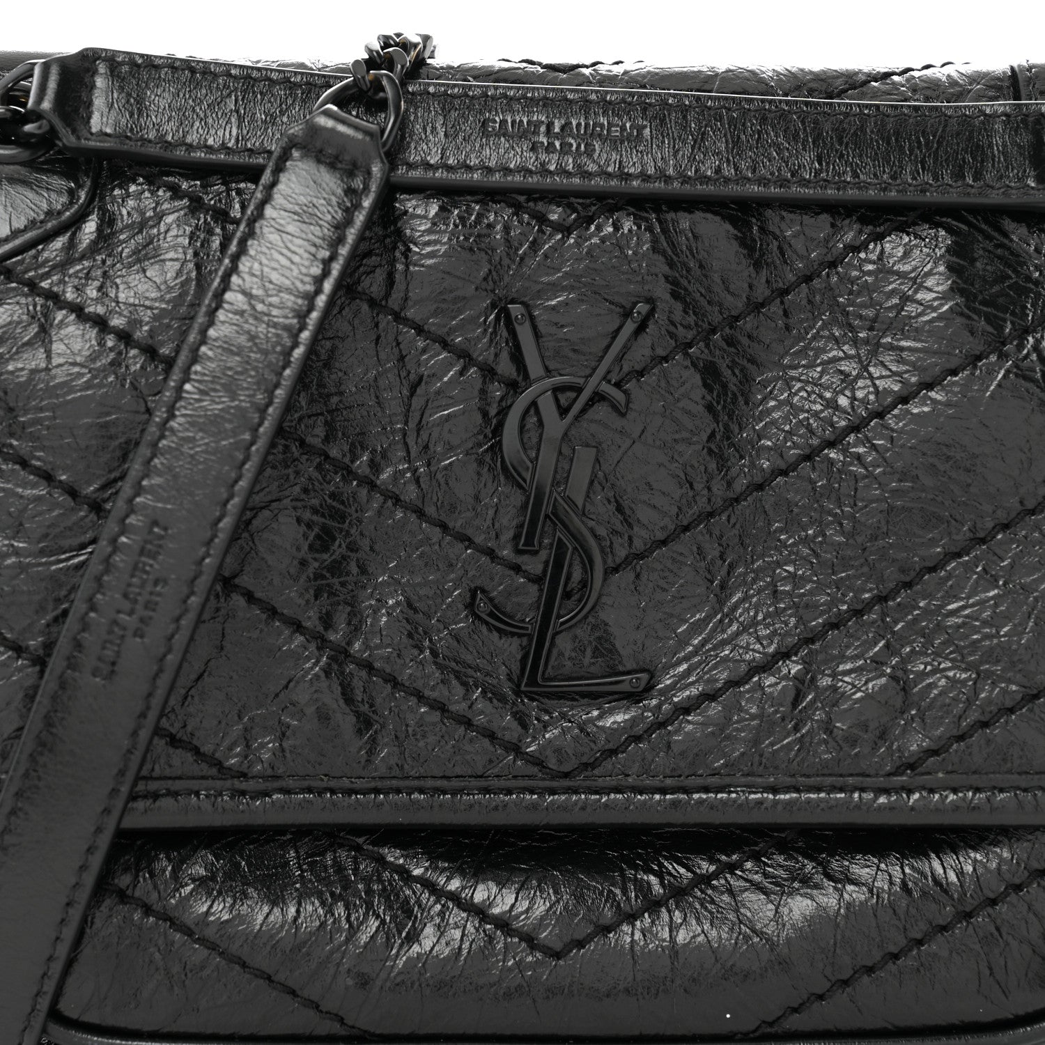 Saint Laurent Crinkled Calfskin Matelasse Monogram Baby Niki Chain Satchel Black 8 of 11