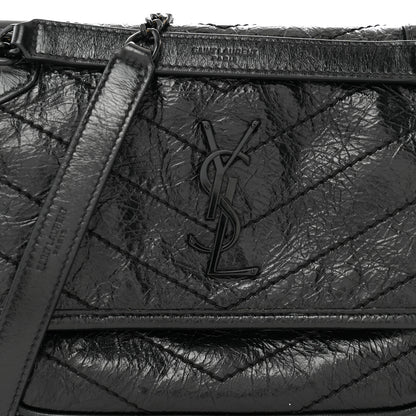 Saint Laurent Crinkled Calfskin Matelasse Monogram Baby Niki Chain Satchel Black 8 of 11