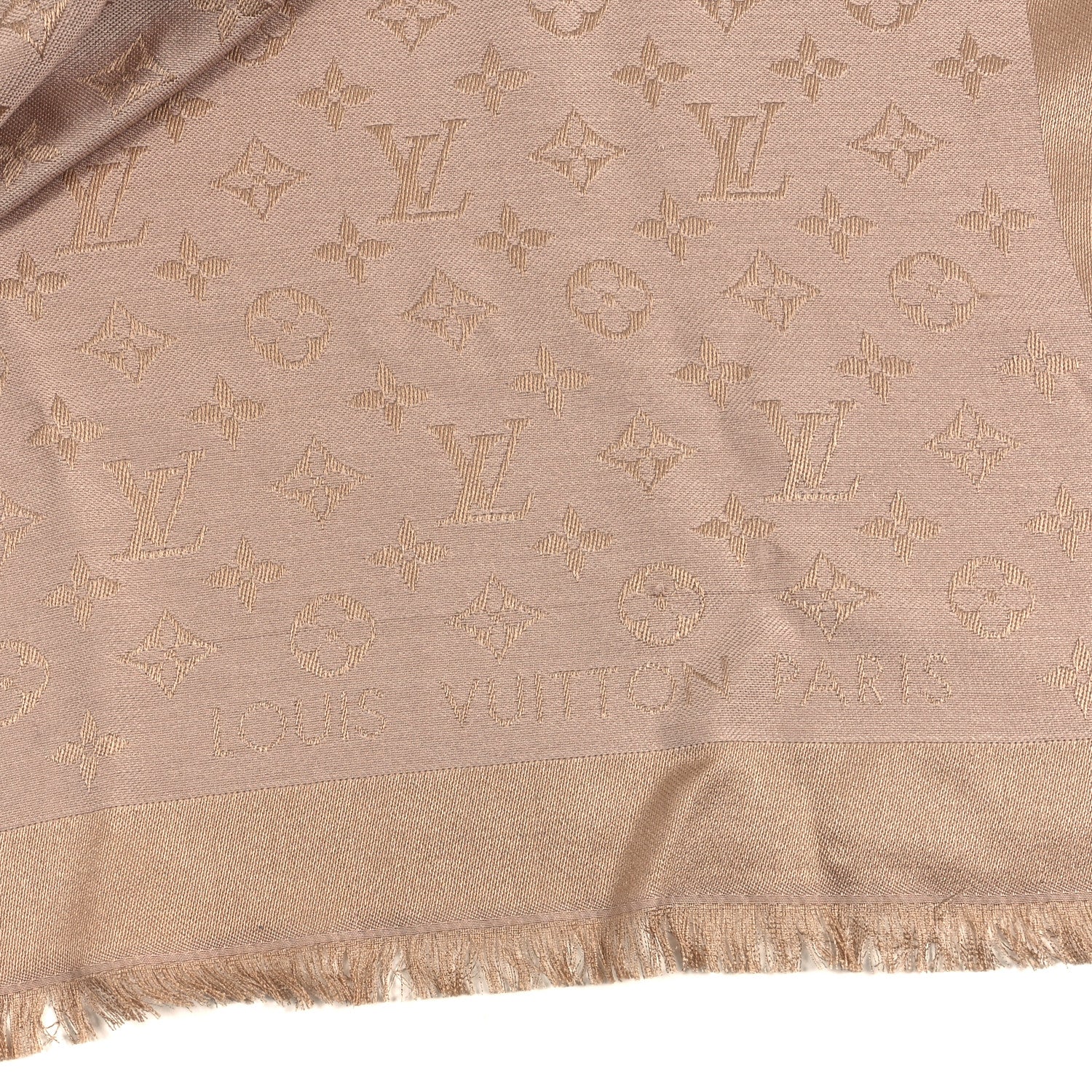 Louis Vuitton Silk Wool Monogram Denim Shawl Beige Rose 3 of 3