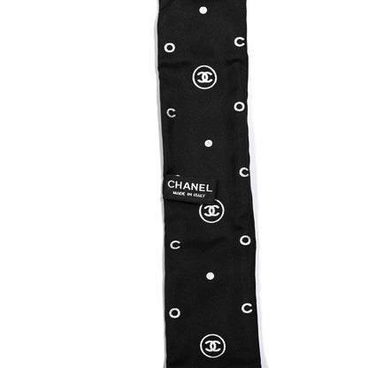 Chanel Silk CC Polka Dot Slim Bandeau Scarf Black Silver 2 of 3