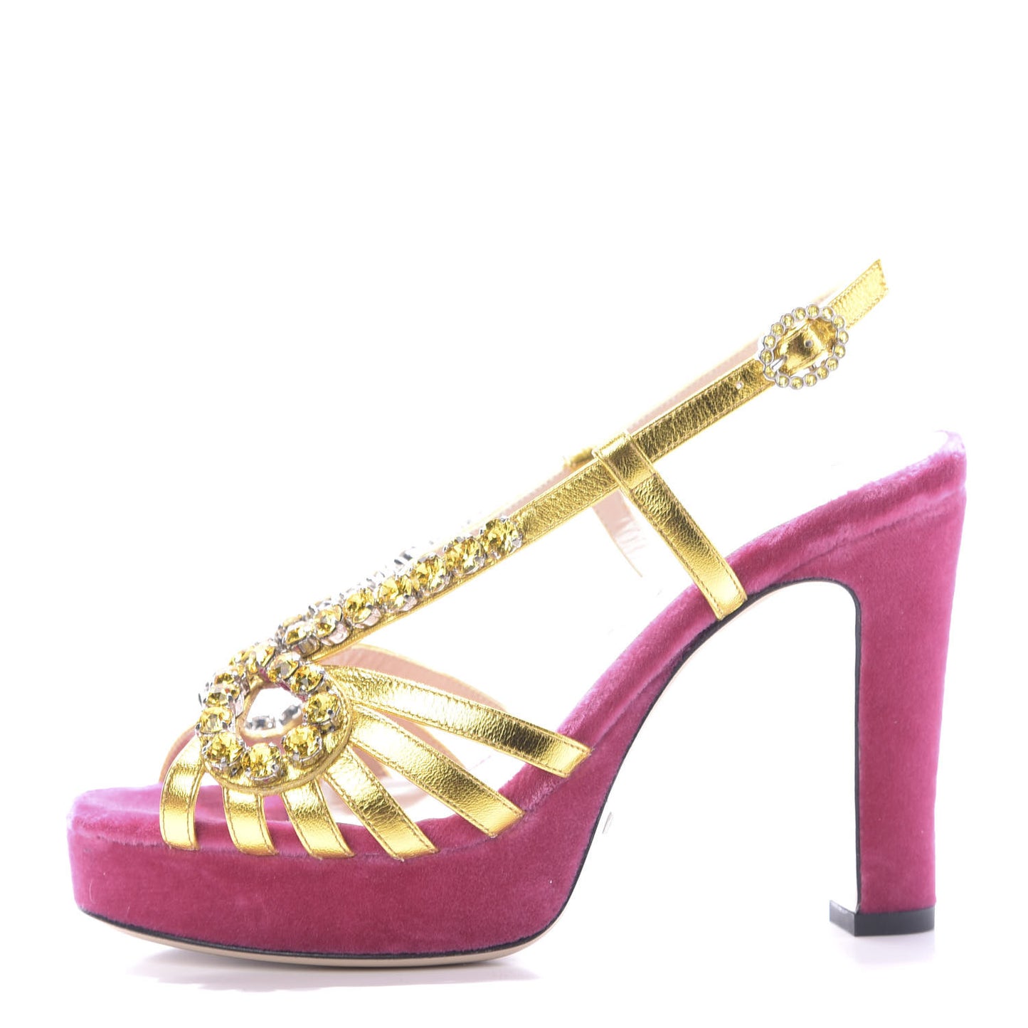 Velvet Nappa Crystal Zephyra Slingback Platform High Heel Sandals 35.5 Pink Gold