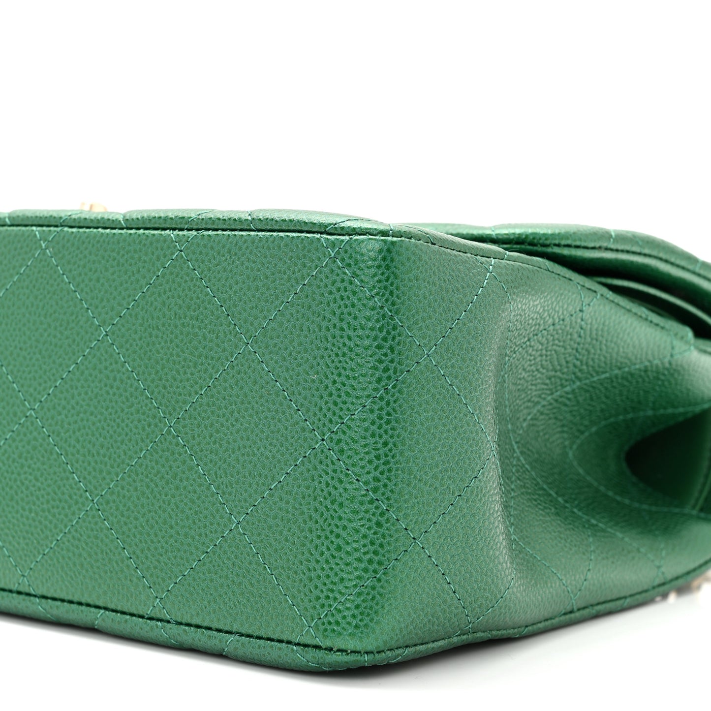 Metallic Caviar Quilted Jumbo Double Flap Green