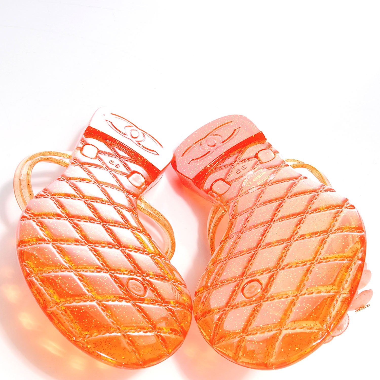 Chanel Jelly Camellia Glitter Thong Sandals 39 Orange 6 of 8