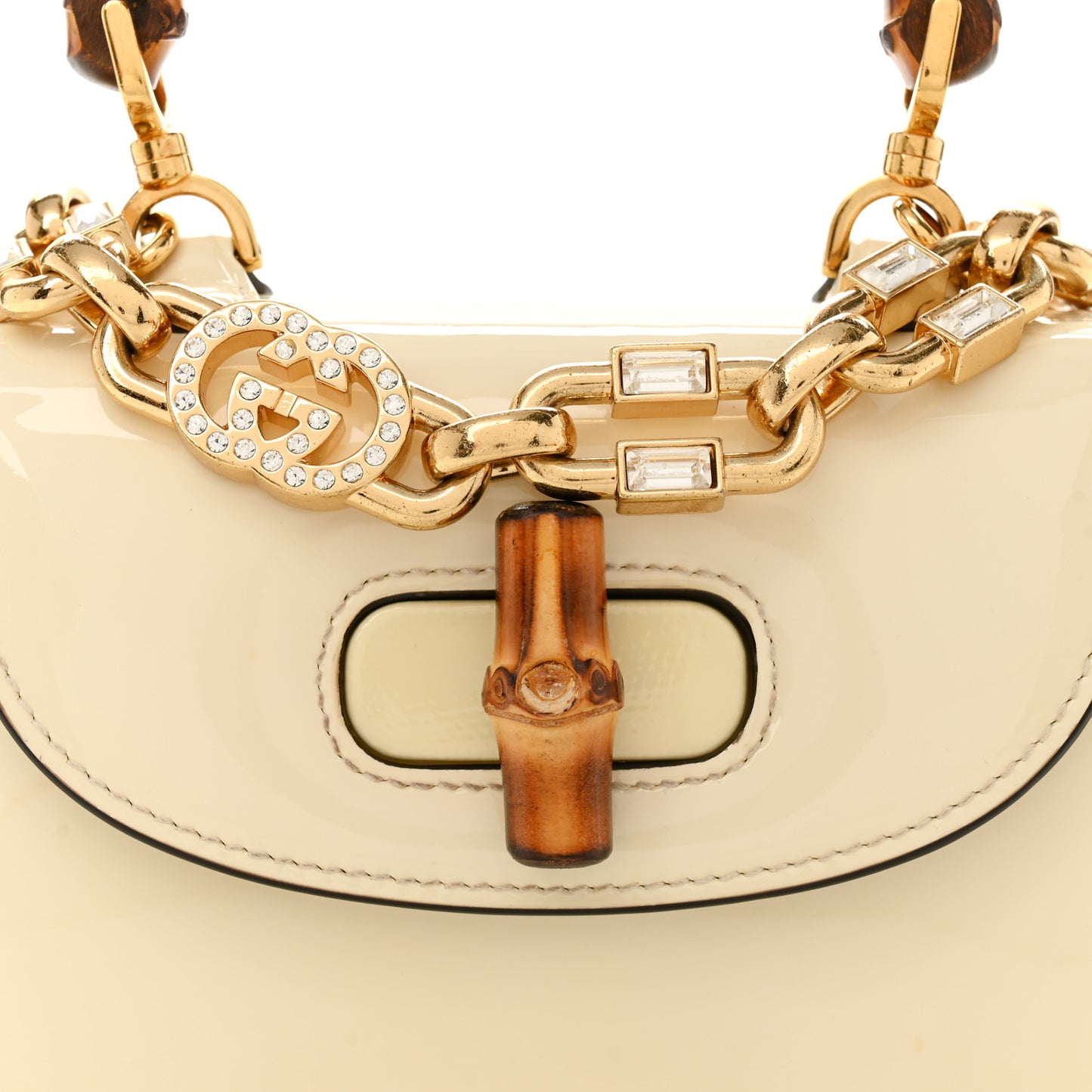 Patent Crystal Mini Bamboo 1947 Top Handle Chain Bag White