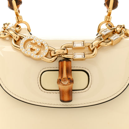 Gucci Patent Crystal Mini Bamboo 1947 Top Handle Chain Bag White 8 of 15
