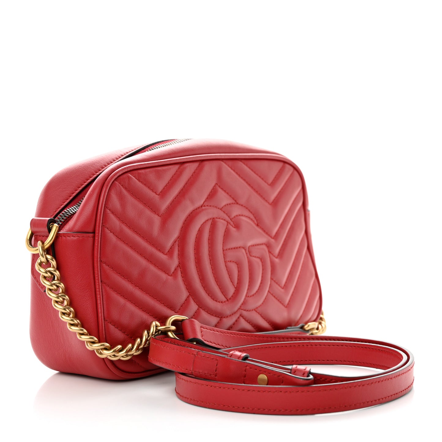 Calfskin Matelasse Small GG Marmont Chain Shoulder Bag Hibiscus Red