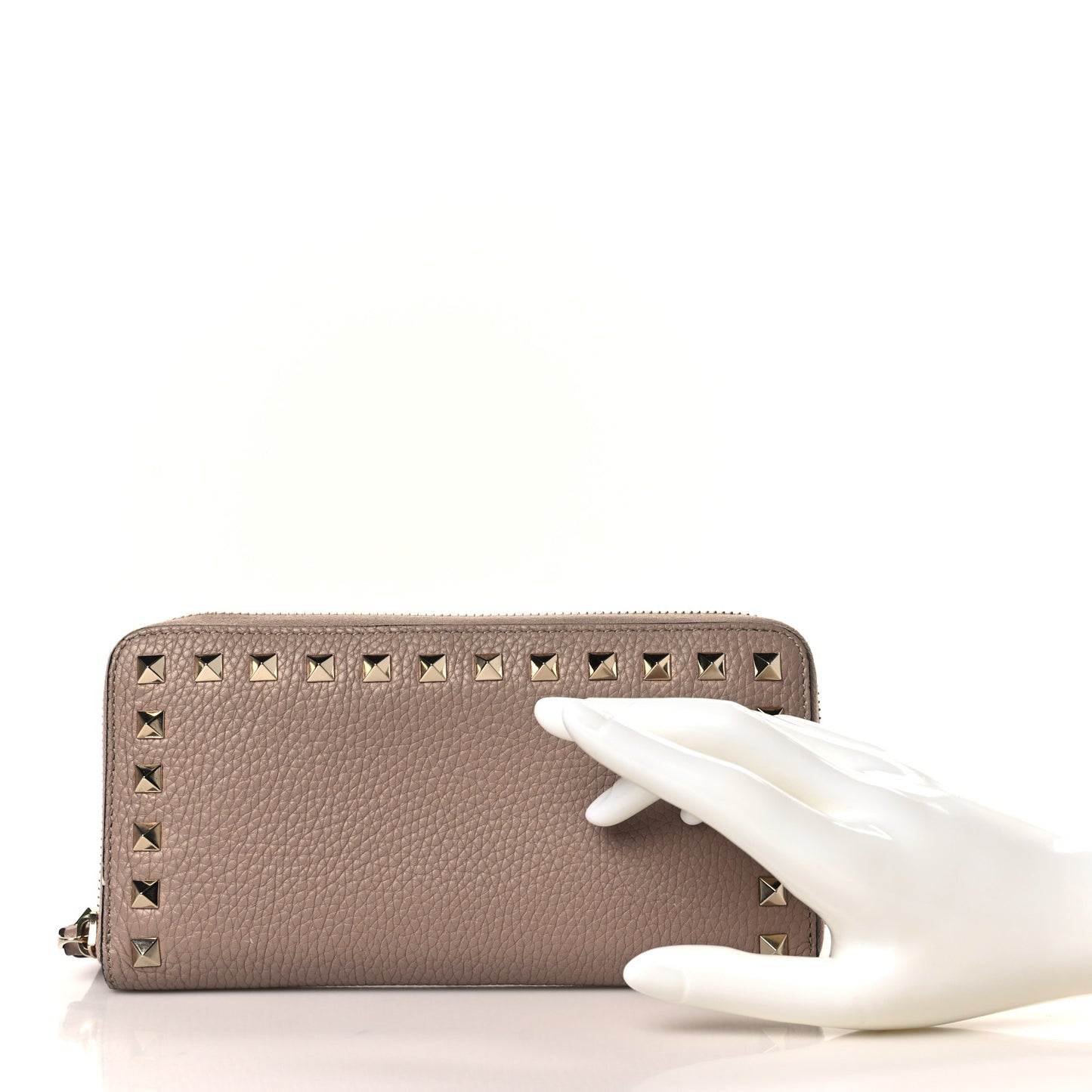 Pebbled Calfskin Rockstud Zip Around Wallet Poudre