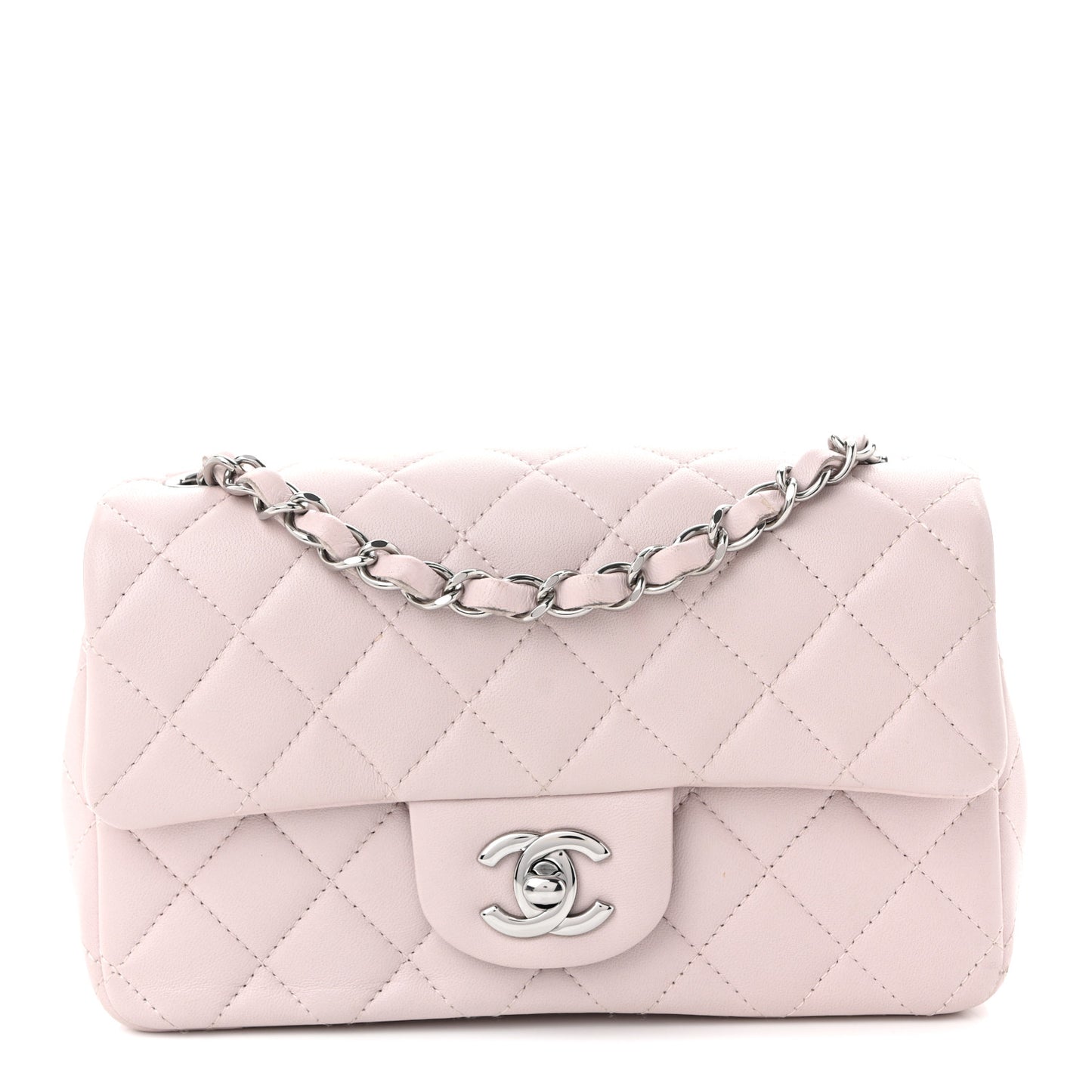 Lambskin Quilted Mini Rectangular Flap Light Pink