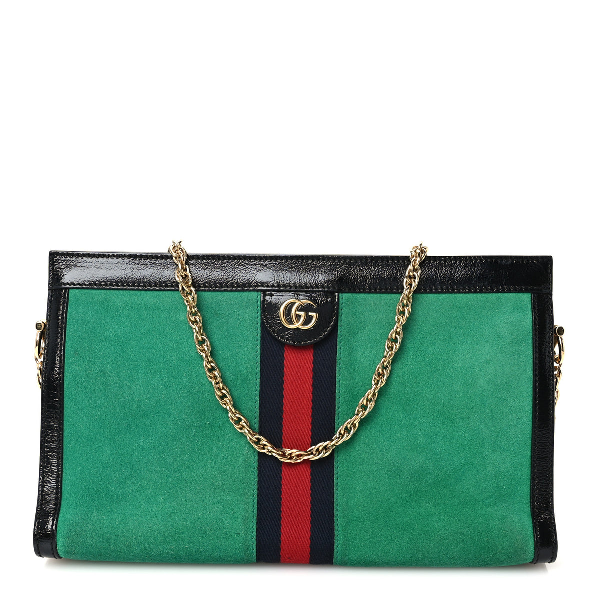 Gucci Suede Patent Web Medium Ophidia Chain Shoulder Bag New Shamarock Black 1 of 10