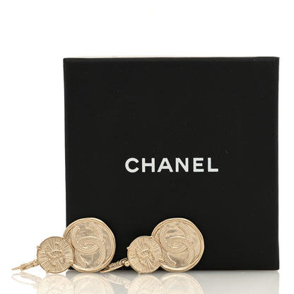Chanel Metal Round CC Medallion Drop Earrings Gold 5 of 5