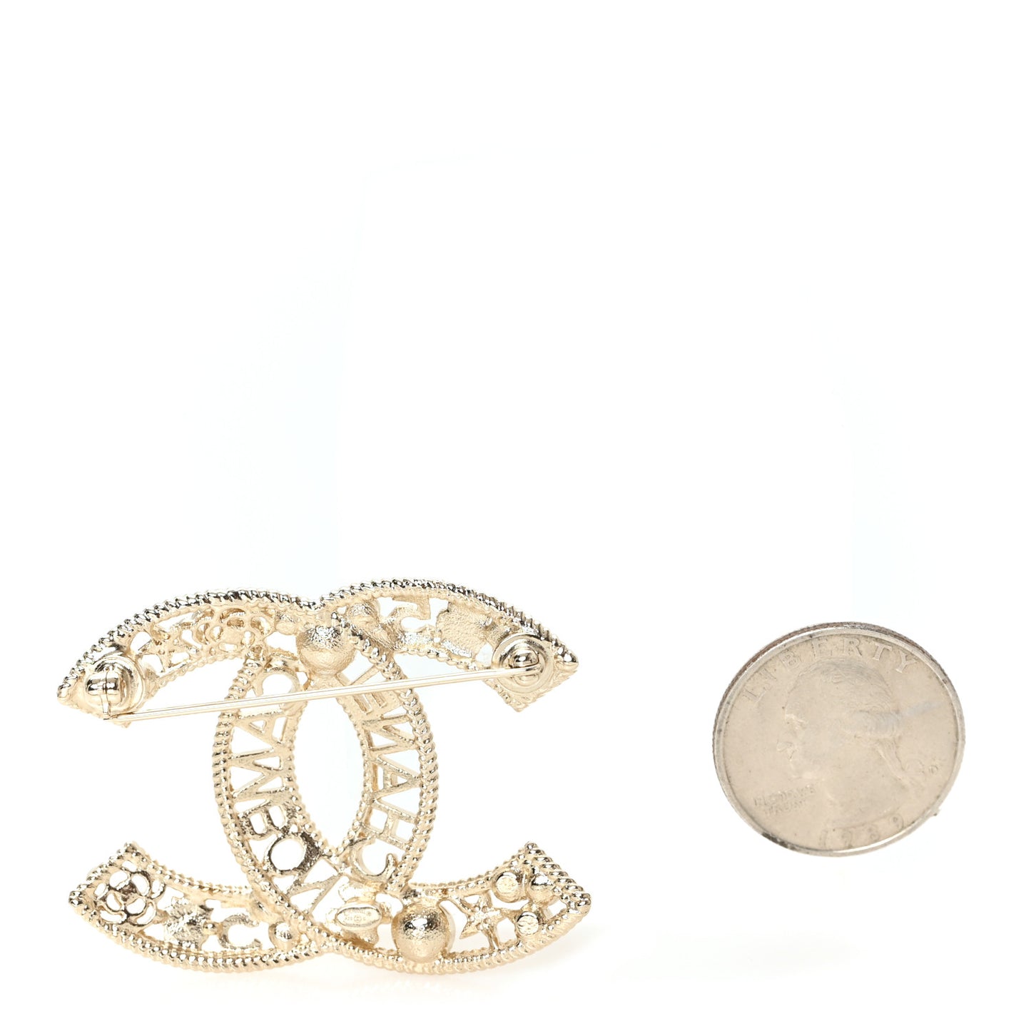 Crystal Pearl Chanel Charms CC Logo Brooch Gold