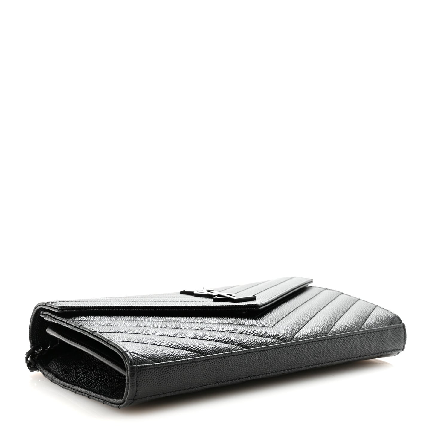 Grain De Poudre Matelasse Chevron Monogram Monochrome Chain Wallet Black