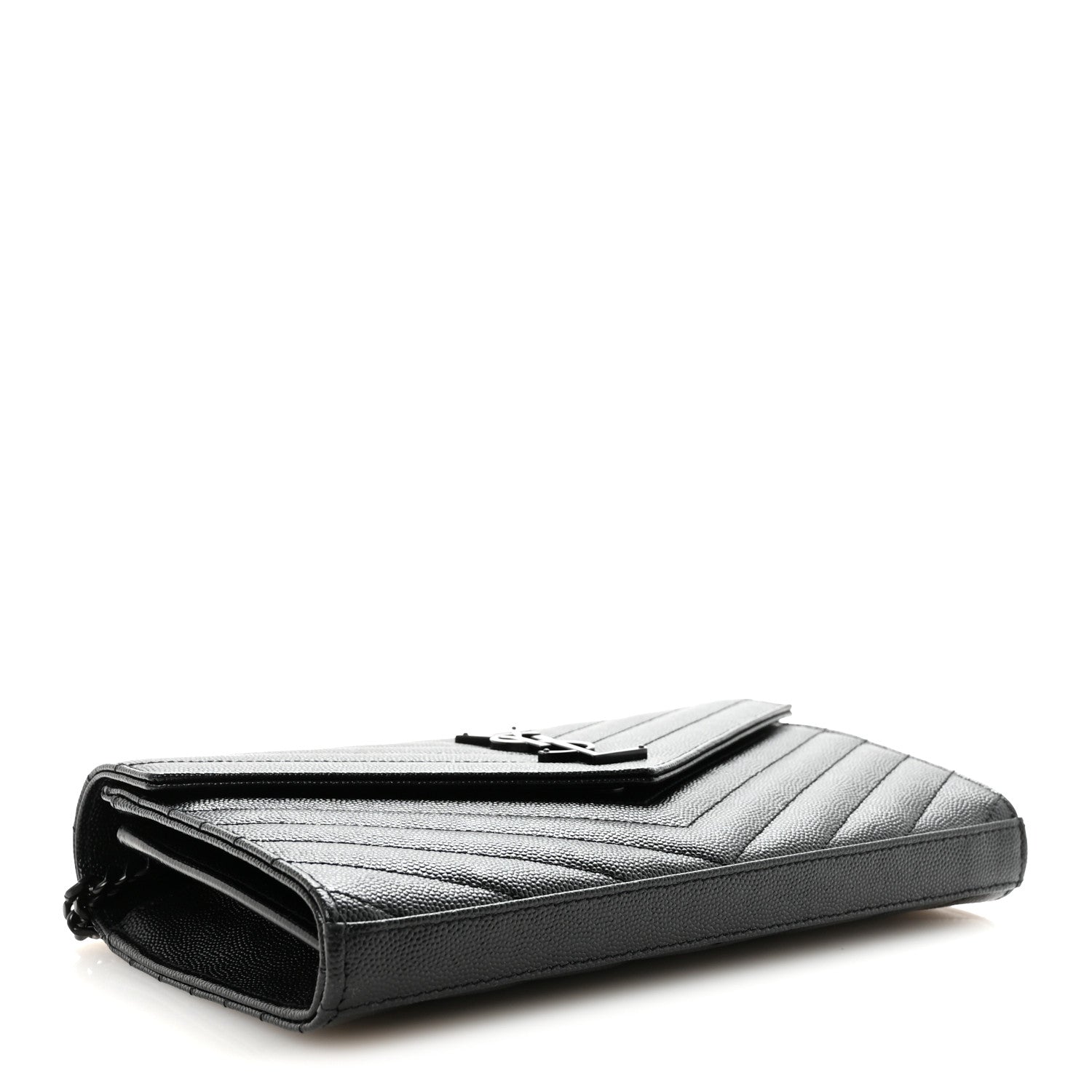 Saint Laurent Grain De Poudre Matelasse Chevron Monogram Monochrome Chain Wallet Black 4 of 9