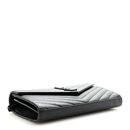 Saint Laurent Grain De Poudre Matelasse Chevron Monogram Monochrome Chain Wallet Black 4 of 9