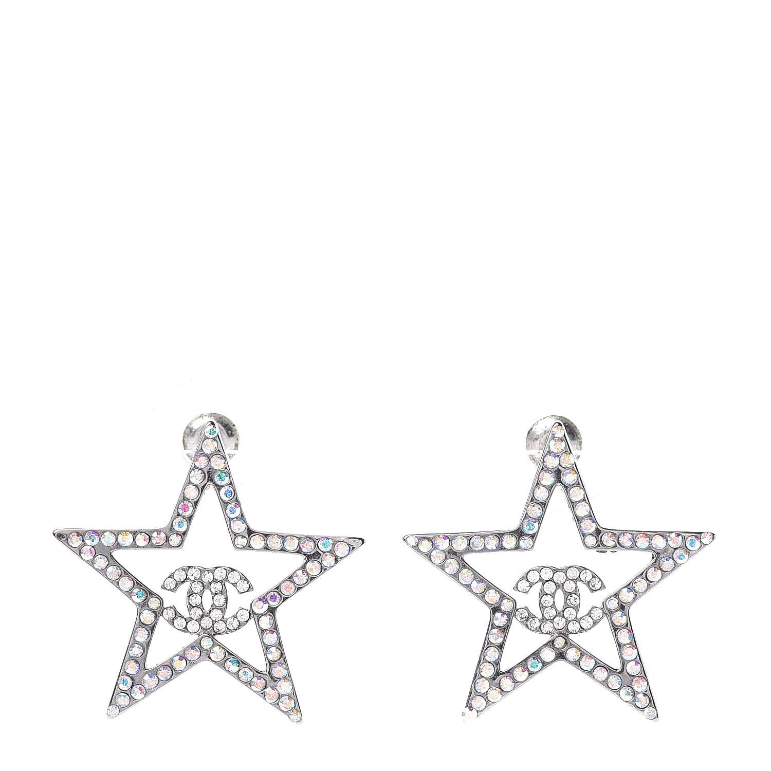 Chanel Ruthenium Crystal Star CC Earrings Iridescent Pink 1 of 5