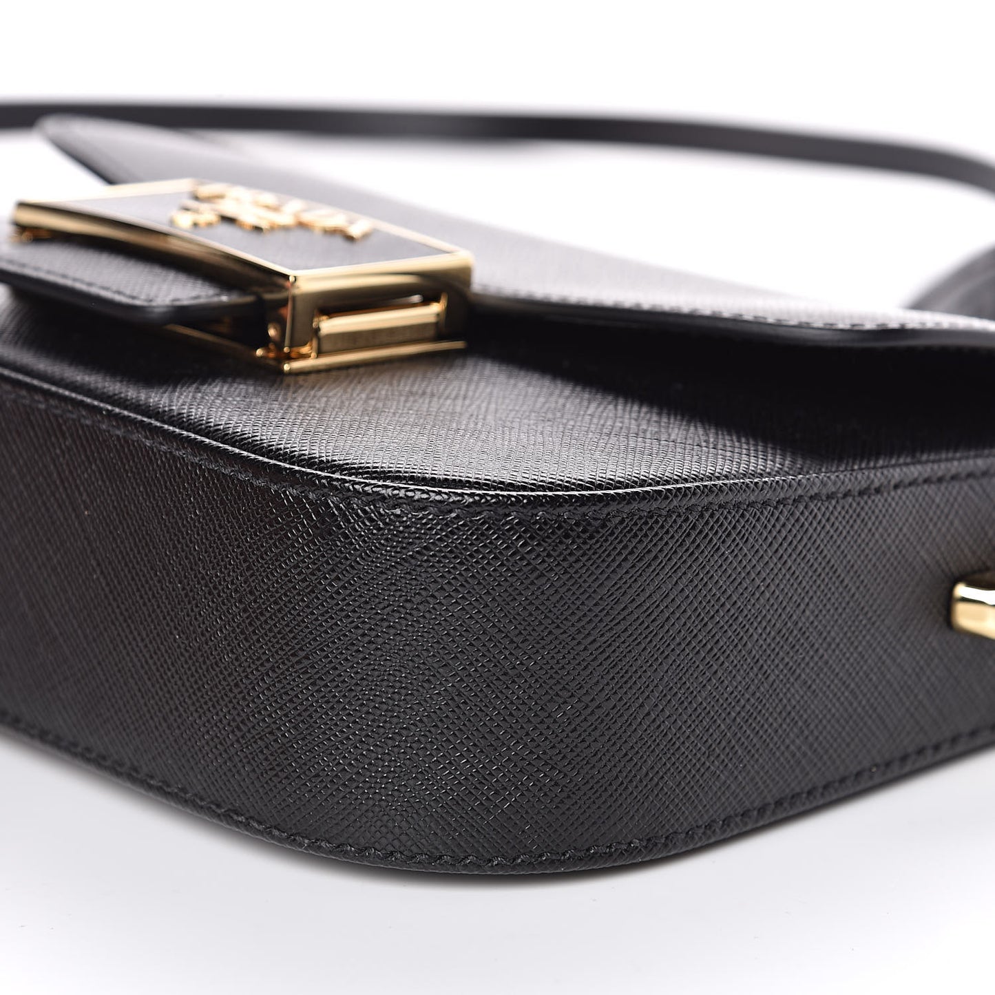 Saffiano Lux Embleme Flap Shoulder Bag Black