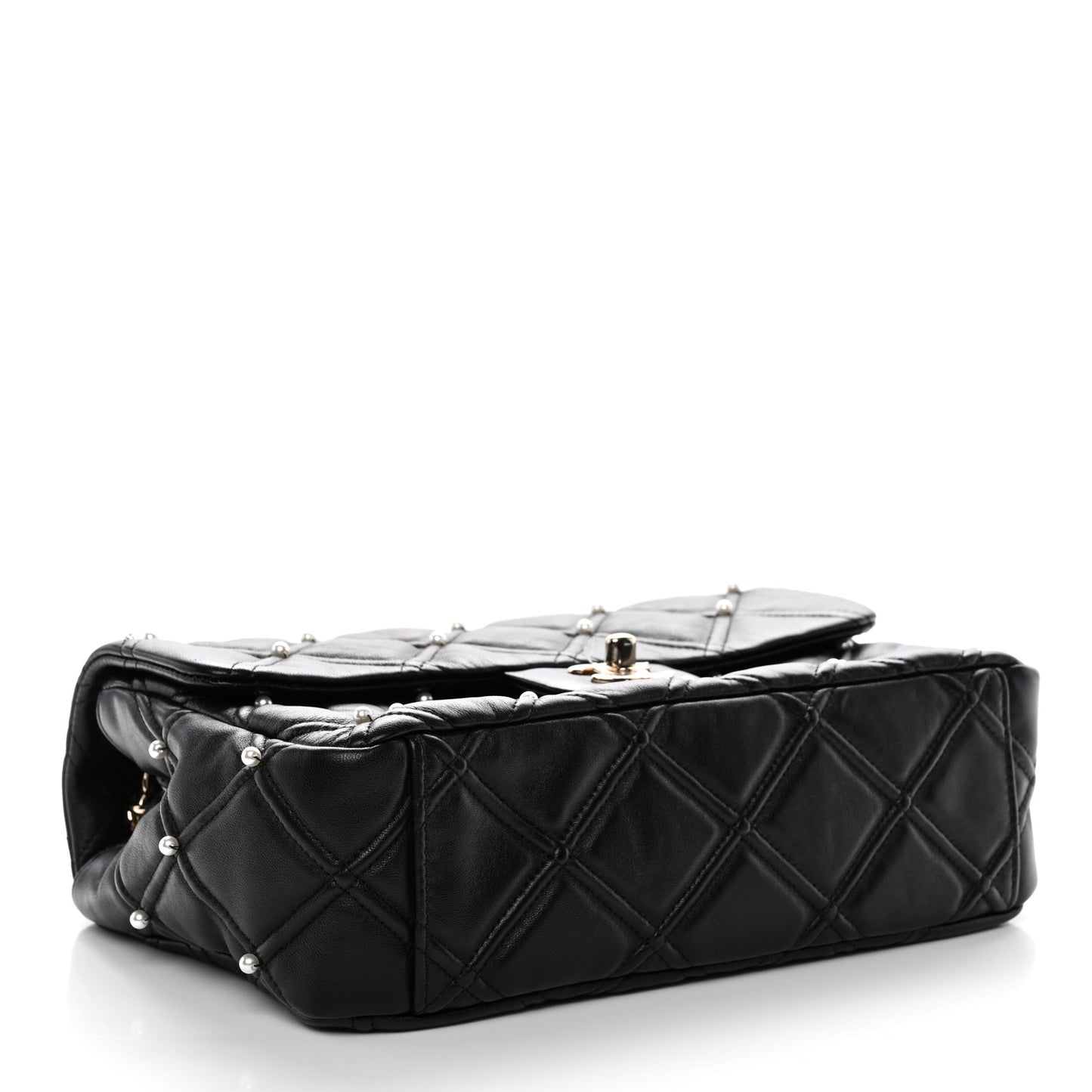 Lambskin Quilted Pearl Studded Flap Black