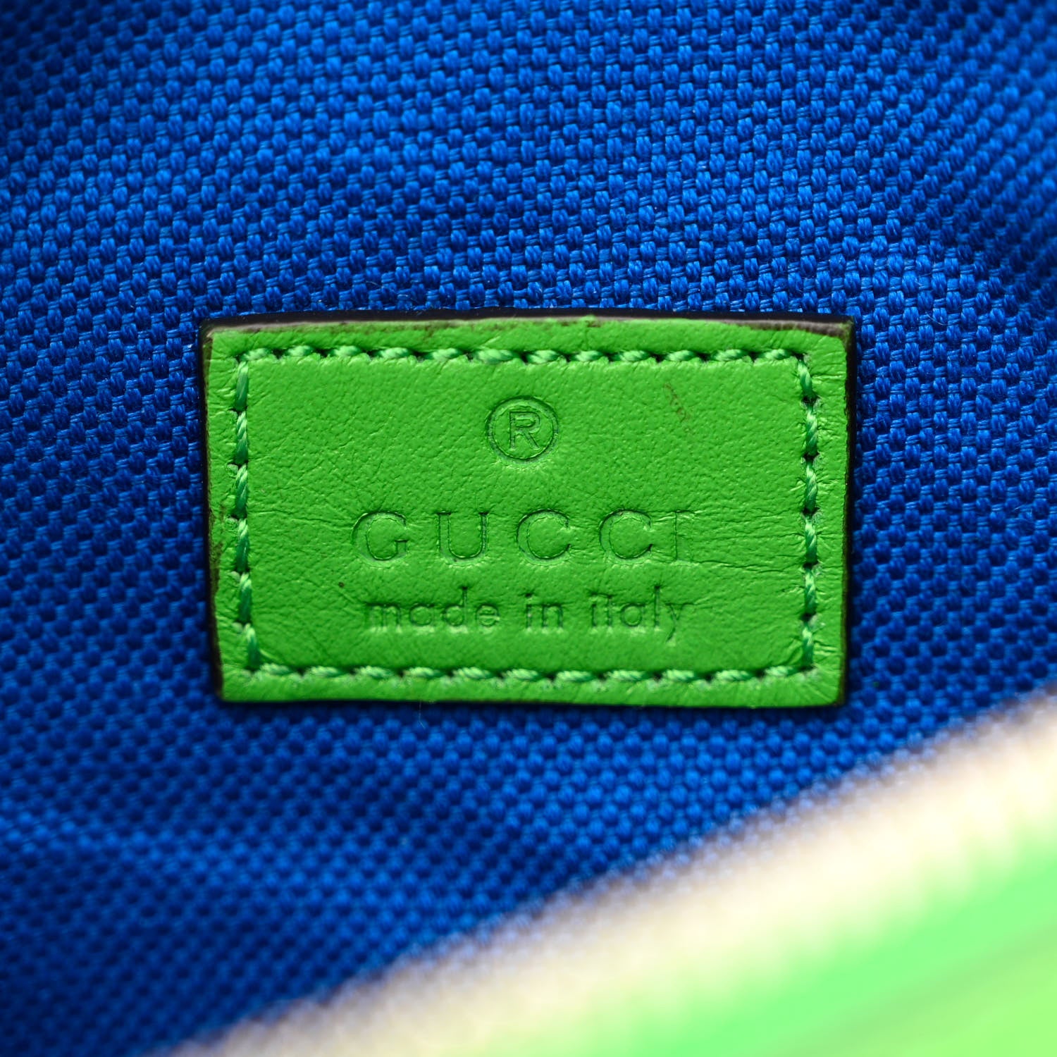Gucci Calfskin GG Tennis Bi-Color Embossed Belt Bag Joy Green Joy Blue 6 of 10