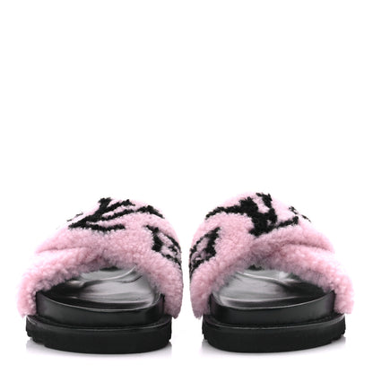 Louis Vuitton Shearling Paseo Sandals 37.5 Pink 2 of 8