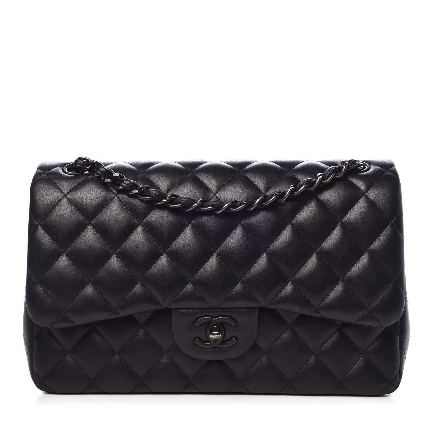 Lambskin Quilted Jumbo Double Flap Black