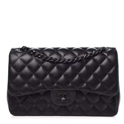 Chanel Lambskin Quilted Jumbo Double Flap Black 1 of 16