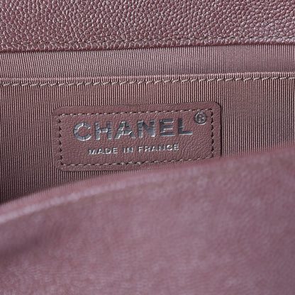 Chanel Metallic Caviar Chevron Quilted Medium Boy Flap Dark Pink 6 of 9