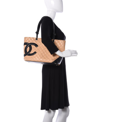 Chanel Calfskin Quilted Large Cambon Tote Beige Black 2 of 13