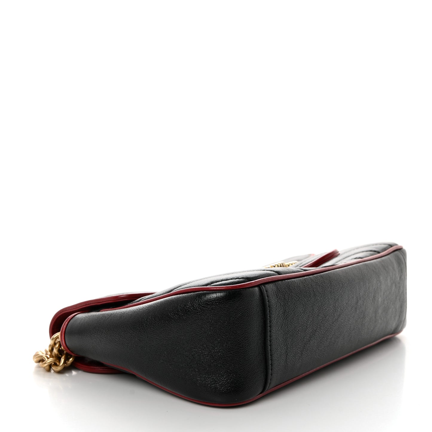 Vintage Effect Calfskin Matelasse Diagonal Small Torchon GG Marmont Shoulder Bag Black Romantic Cherry