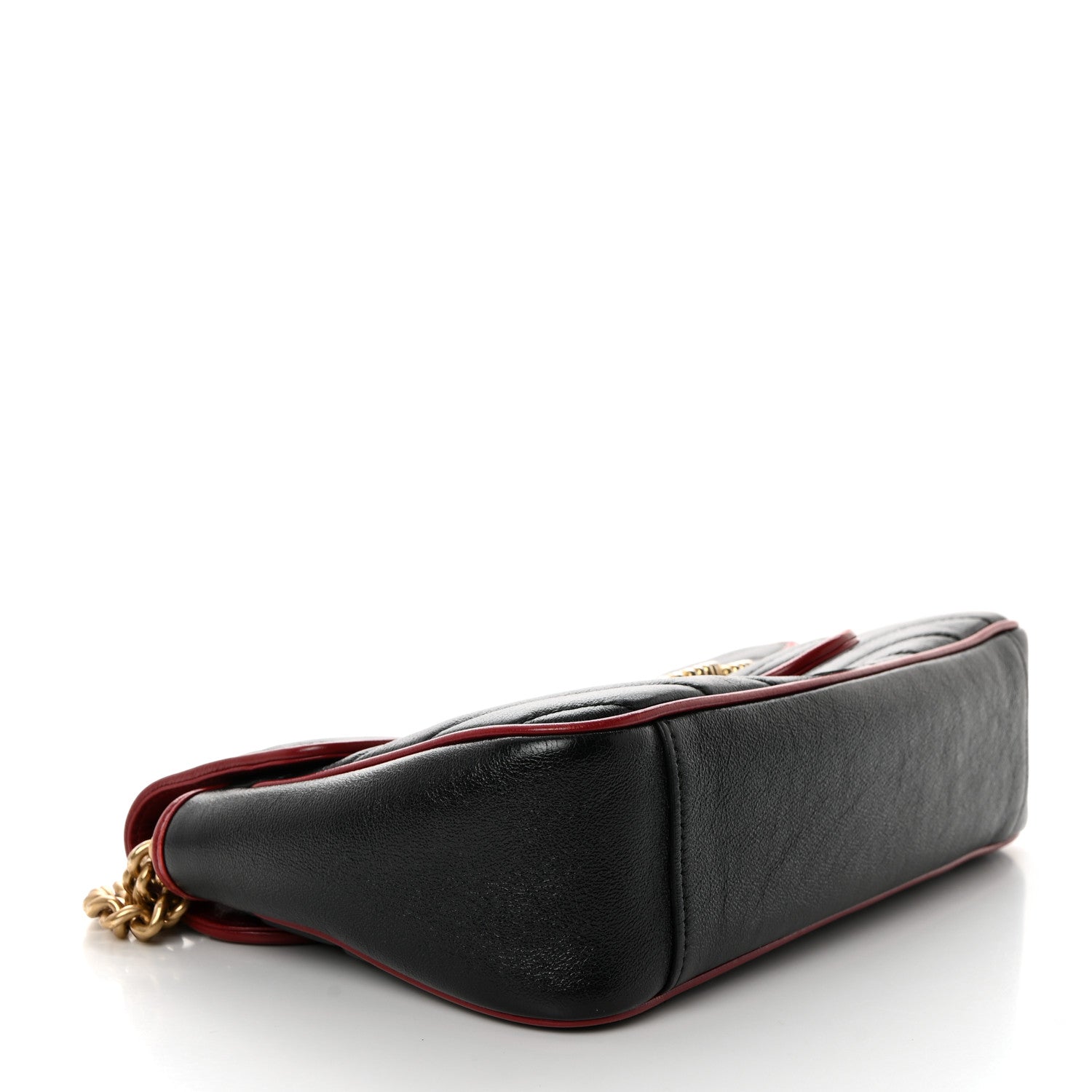 Gucci Vintage Effect Calfskin Matelasse Diagonal Small Torchon GG Marmont Shoulder Bag Black Romantic Cherry 4 of 10