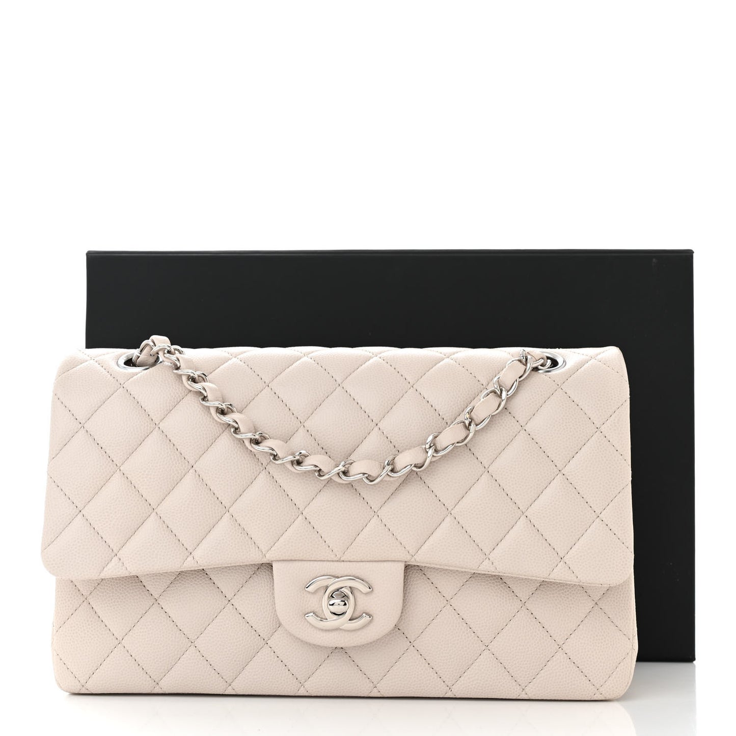 Caviar Quilted Medium Double Flap Ivory