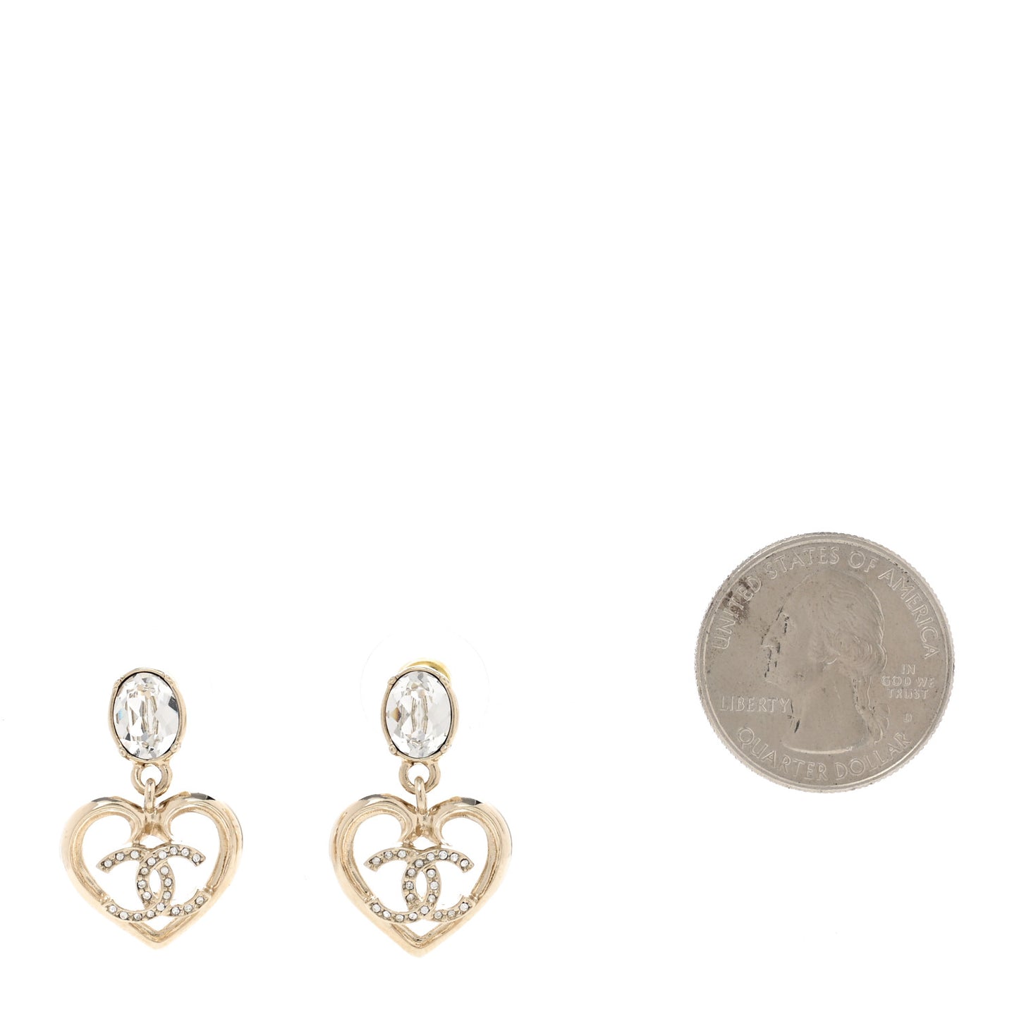 Metal Crystal CC Heart Drop Earrings Gold
