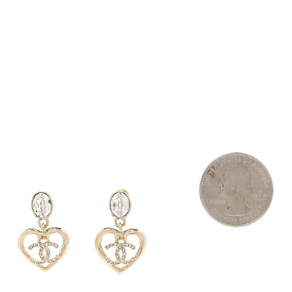 Chanel Metal Crystal CC Heart Drop Earrings Gold 2 of 5