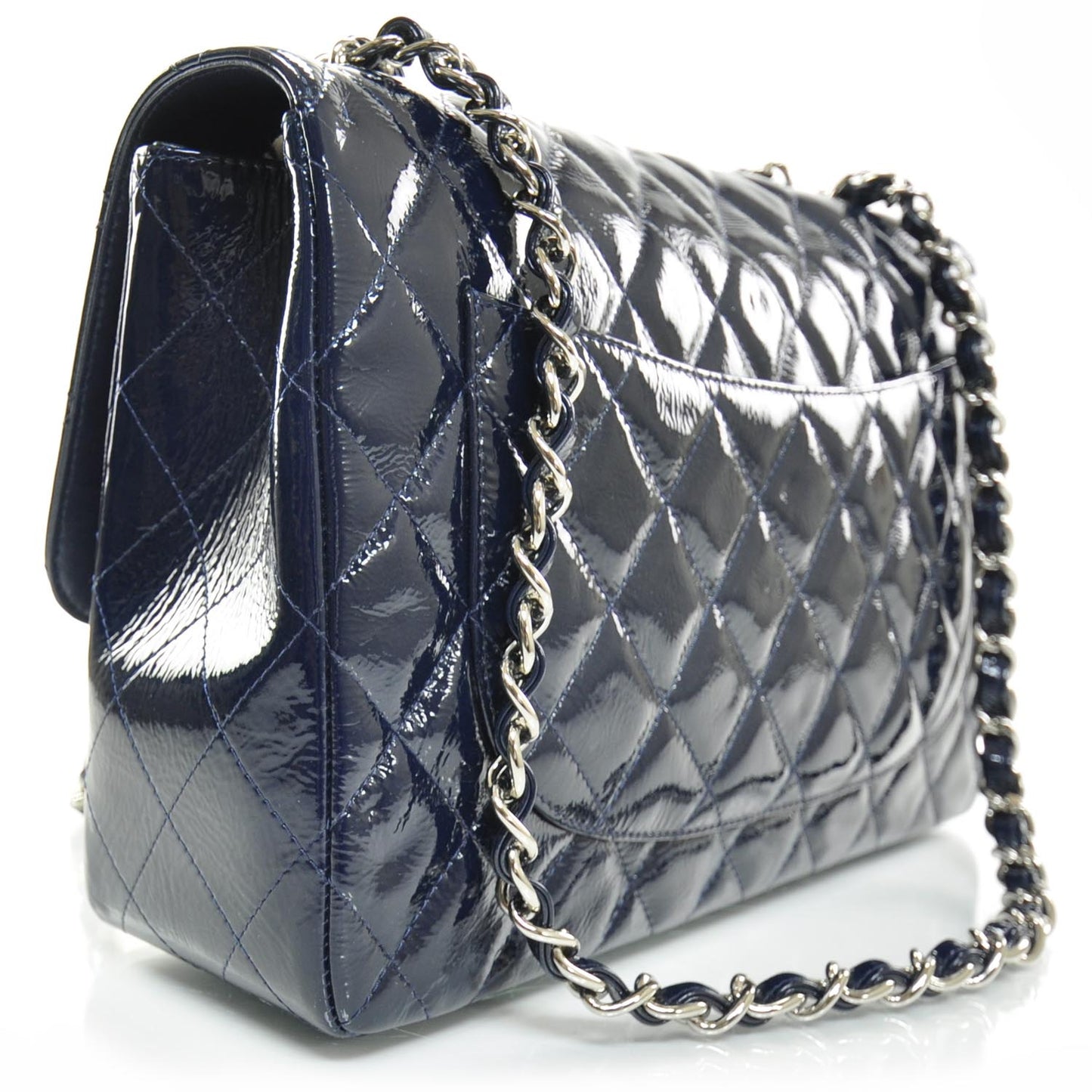 Crackled Patent Jumbo Flap Navy Blue
