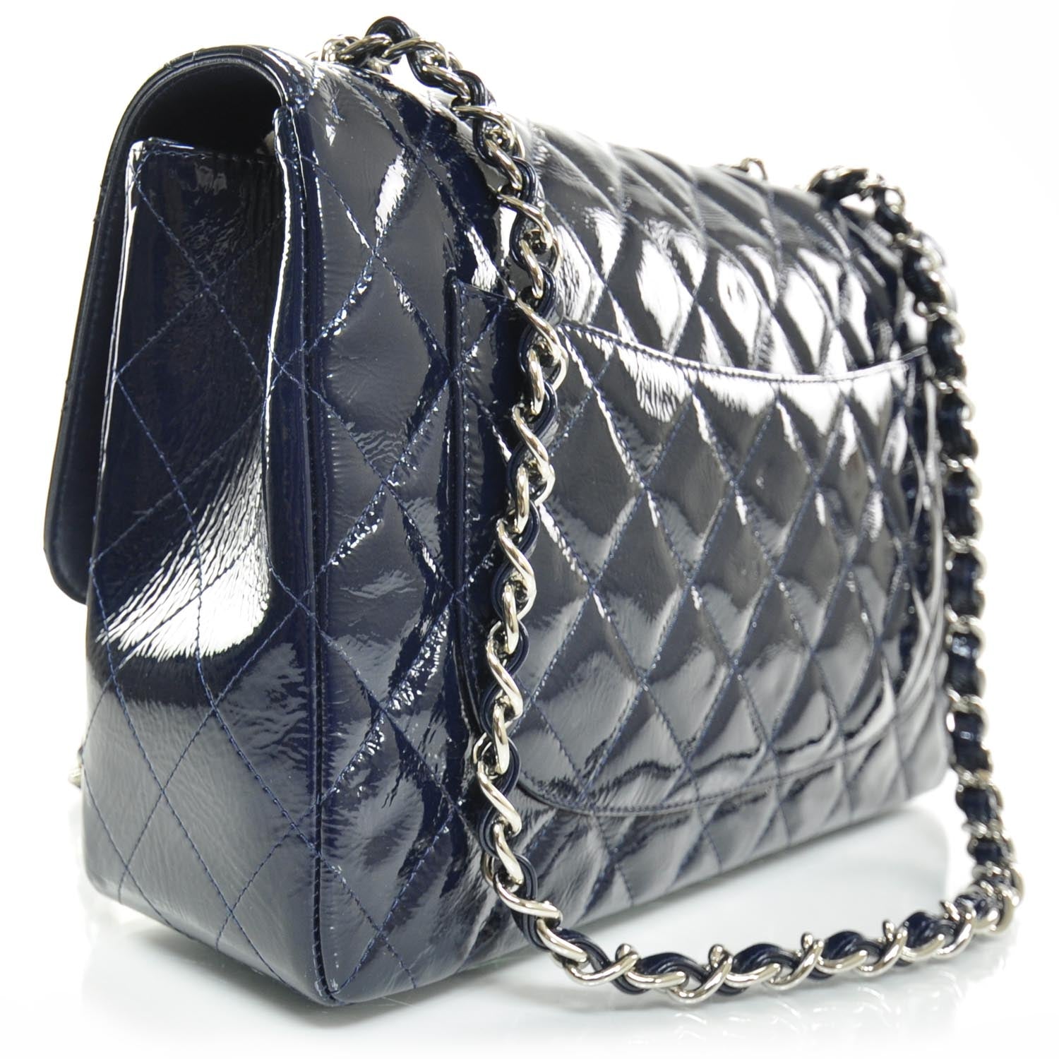 Chanel Crackled Patent Jumbo Flap Navy Blue 2 of 11