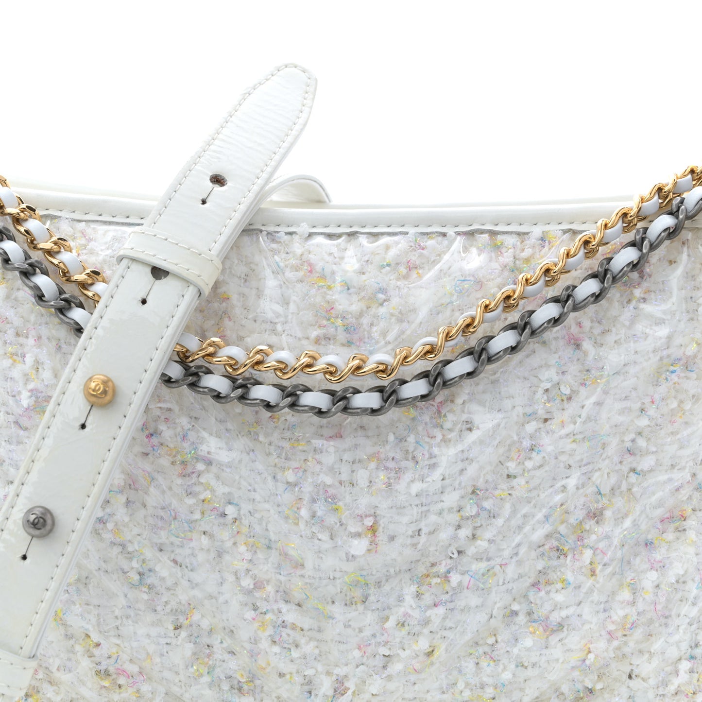 Tweed PVC Patent Chevron Quilted Medium Gabrielle Hobo White