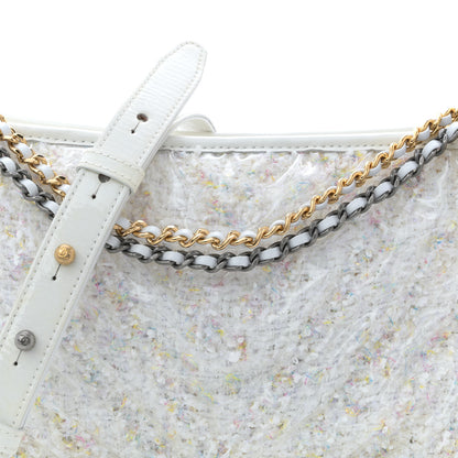 Chanel Tweed PVC Patent Chevron Quilted Medium Gabrielle Hobo White 8 of 11