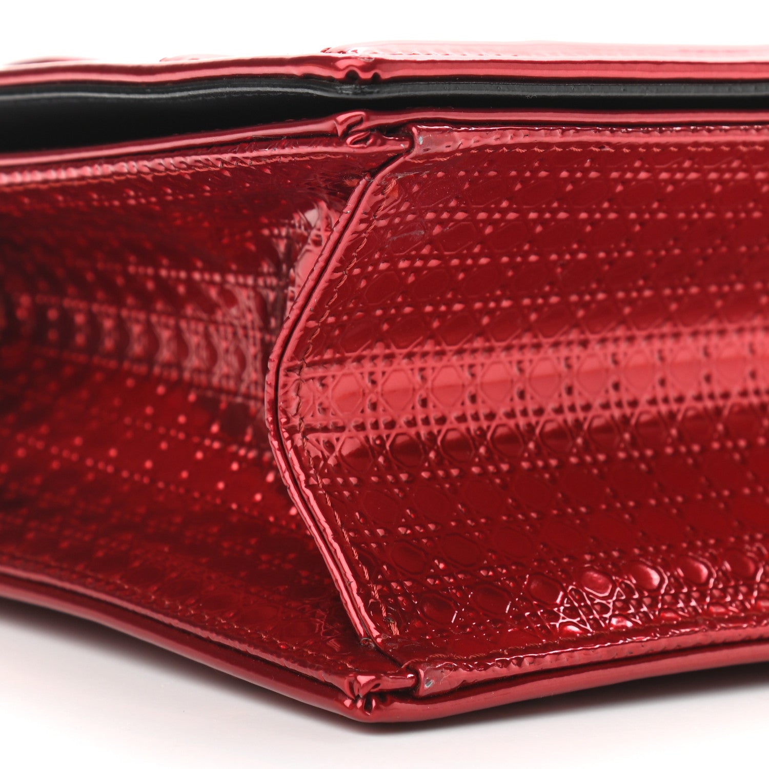 Christian Dior Metallic Patent Micro-Cannage Medium Diorama Flap Bag Red 7 of 11