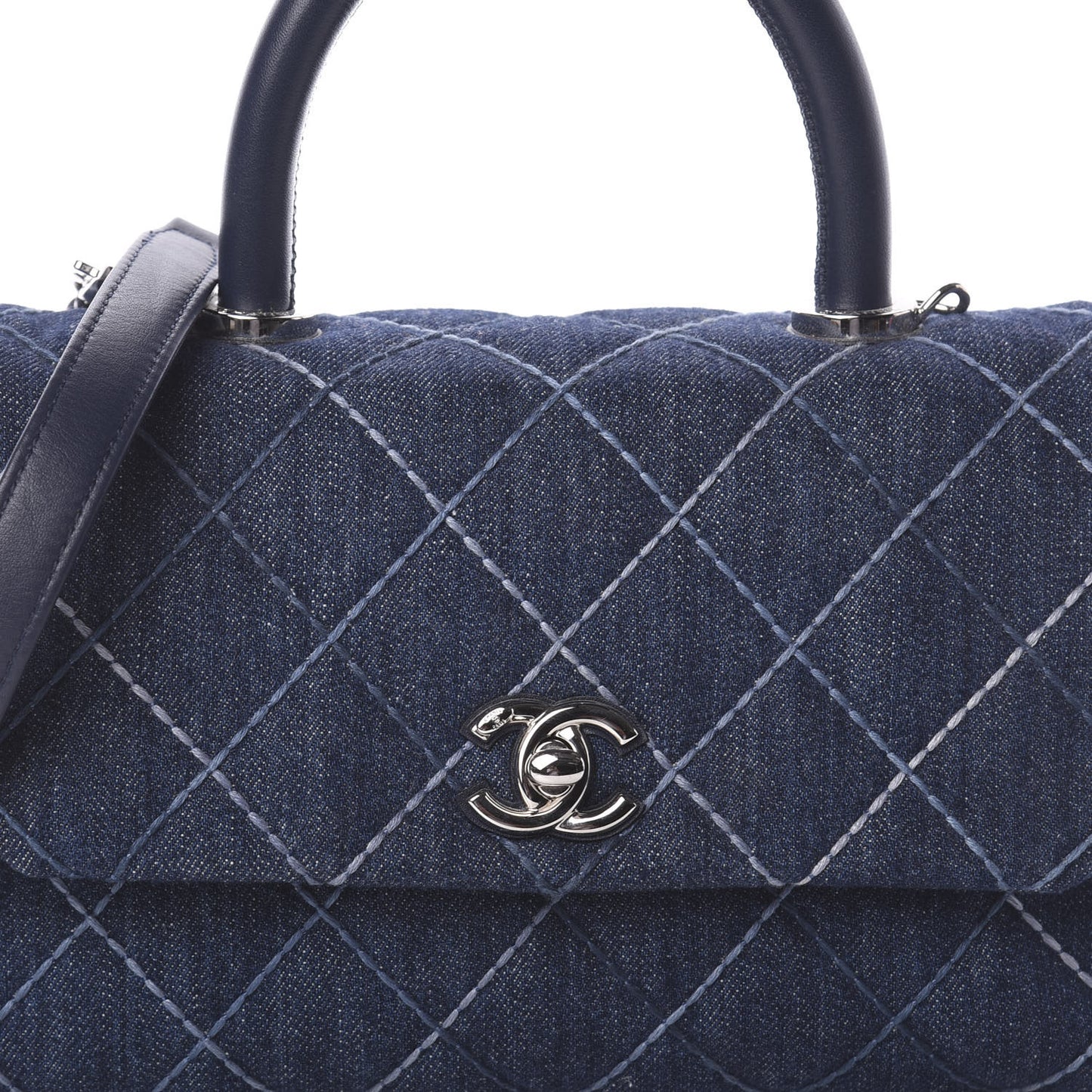 Denim Quilted Mini Coco Handle Flap Blue
