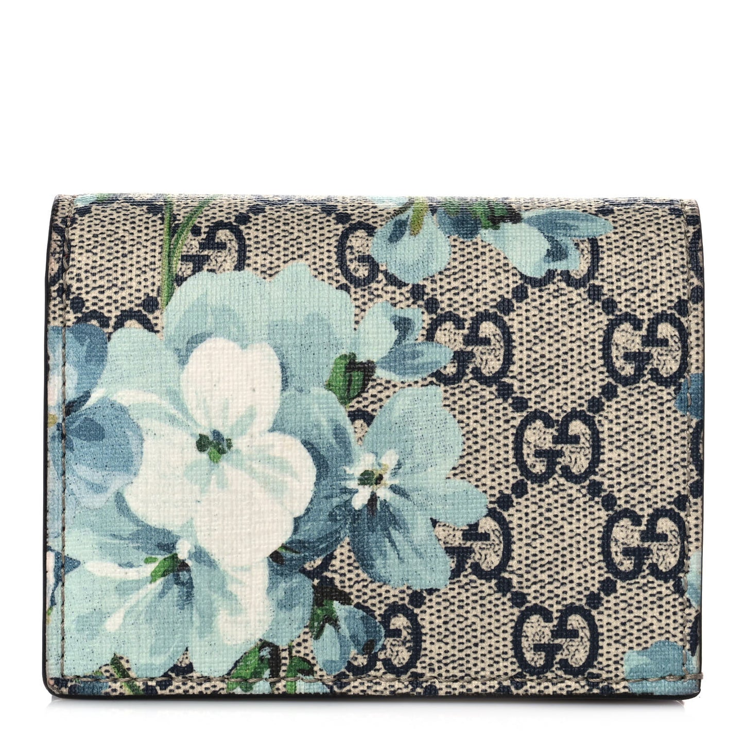 GG Supreme Monogram Blooms Card Case Wallet Beige Blue Navy Hibiscus Red