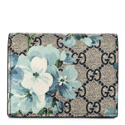 Gucci GG Supreme Monogram Blooms Card Case Wallet Beige Blue Navy Hibiscus Red 1 of 9